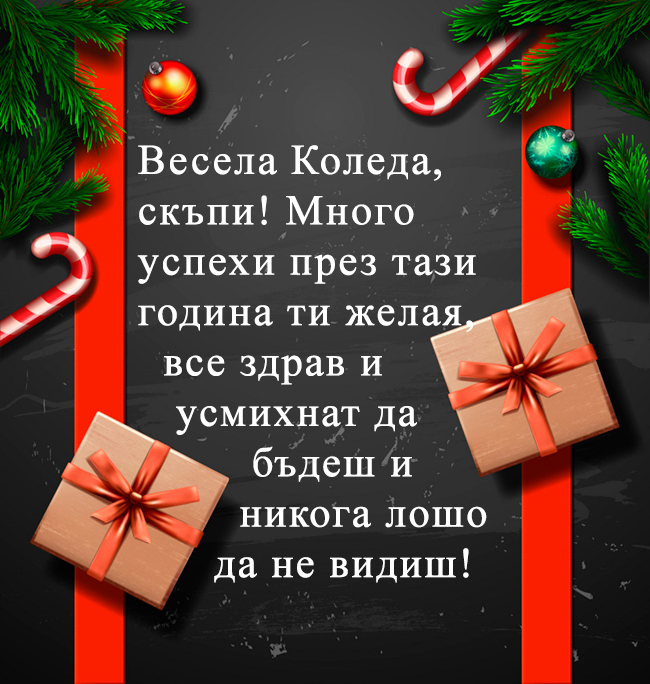 Весела Коледа, скъпи! Много успехи през тази година ти желая,  все здрав и  усмихнат да бъдеш и никога лошо да не видиш!